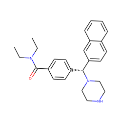 CCN(CC)C(=O)c1ccc([C@H](c2ccc3ccccc3c2)N2CCNCC2)cc1 ZINC000022450853