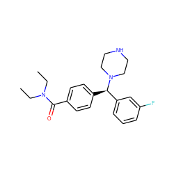 CCN(CC)C(=O)c1ccc([C@H](c2cccc(F)c2)N2CCNCC2)cc1 ZINC000022939803