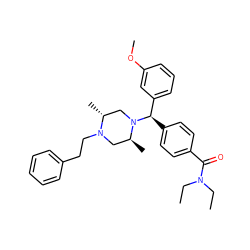 CCN(CC)C(=O)c1ccc([C@H](c2cccc(OC)c2)N2C[C@@H](C)N(CCc3ccccc3)C[C@@H]2C)cc1 ZINC000026955346