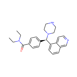 CCN(CC)C(=O)c1ccc([C@H](c2cccc3cnccc23)N2CCNCC2)cc1 ZINC000022939844