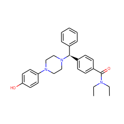 CCN(CC)C(=O)c1ccc([C@H](c2ccccc2)N2CCN(c3ccc(O)cc3)CC2)cc1 ZINC000028761792