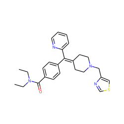 CCN(CC)C(=O)c1ccc(C(=C2CCN(Cc3cscn3)CC2)c2ccccn2)cc1 ZINC000082156862