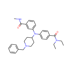 CCN(CC)C(=O)c1ccc(N(c2cccc(C(=O)NC)c2)C2CCN(Cc3ccccc3)CC2)cc1 ZINC000045284119