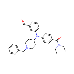 CCN(CC)C(=O)c1ccc(N(c2cccc(C=O)c2)C2CCN(Cc3ccccc3)CC2)cc1 ZINC000045259816