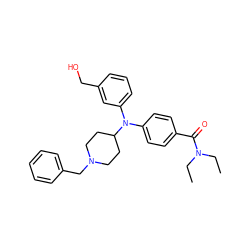 CCN(CC)C(=O)c1ccc(N(c2cccc(CO)c2)C2CCN(Cc3ccccc3)CC2)cc1 ZINC000045299040