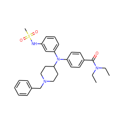 CCN(CC)C(=O)c1ccc(N(c2cccc(NS(C)(=O)=O)c2)C2CCN(Cc3ccccc3)CC2)cc1 ZINC000045320287