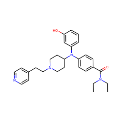 CCN(CC)C(=O)c1ccc(N(c2cccc(O)c2)C2CCN(CCc3ccncc3)CC2)cc1 ZINC000045257316