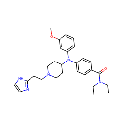 CCN(CC)C(=O)c1ccc(N(c2cccc(OC)c2)C2CCN(CCc3ncc[nH]3)CC2)cc1 ZINC000045256210