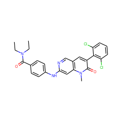 CCN(CC)C(=O)c1ccc(Nc2cc3c(cn2)cc(-c2c(Cl)cccc2Cl)c(=O)n3C)cc1 ZINC000013812747