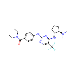 CCN(CC)C(=O)c1ccc(Nc2ncc(C(F)(F)F)c(N[C@@H]3CCC[C@H]3N(C)C)n2)cc1 ZINC000040847516