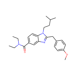 CCN(CC)C(=O)c1ccc2c(c1)nc(Cc1ccc(OC)cc1)n2CCC(C)C ZINC000040422933