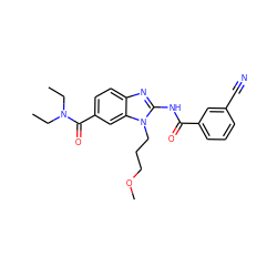 CCN(CC)C(=O)c1ccc2nc(NC(=O)c3cccc(C#N)c3)n(CCCOC)c2c1 ZINC000043177026