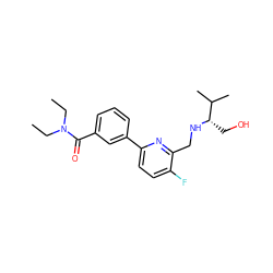 CCN(CC)C(=O)c1cccc(-c2ccc(F)c(CN[C@@H](CO)C(C)C)n2)c1 ZINC000204417243