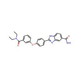 CCN(CC)C(=O)c1cccc(Oc2ccc(-c3nc4cc(C(N)=O)ccc4[nH]3)cc2)c1 ZINC000013612118