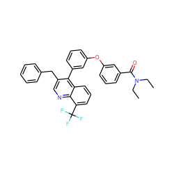 CCN(CC)C(=O)c1cccc(Oc2cccc(-c3c(Cc4ccccc4)cnc4c(C(F)(F)F)cccc34)c2)c1 ZINC000042835605