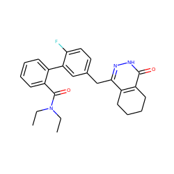 CCN(CC)C(=O)c1ccccc1-c1cc(Cc2n[nH]c(=O)c3c2CCCC3)ccc1F ZINC000139547366