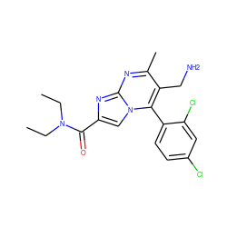 CCN(CC)C(=O)c1cn2c(-c3ccc(Cl)cc3Cl)c(CN)c(C)nc2n1 ZINC000058584042