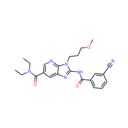 CCN(CC)C(=O)c1cnc2c(c1)nc(NC(=O)c1cccc(C#N)c1)n2CCCOC ZINC000064526674