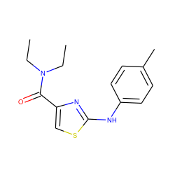 CCN(CC)C(=O)c1csc(Nc2ccc(C)cc2)n1 ZINC000000819495