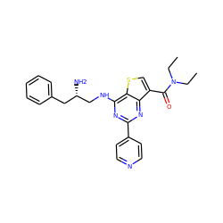 CCN(CC)C(=O)c1csc2c(NC[C@@H](N)Cc3ccccc3)nc(-c3ccncc3)nc12 ZINC000223689984