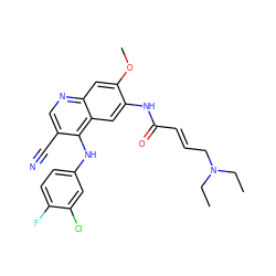 CCN(CC)C/C=C/C(=O)Nc1cc2c(Nc3ccc(F)c(Cl)c3)c(C#N)cnc2cc1OC ZINC000002005169