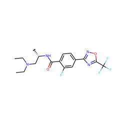 CCN(CC)C[C@H](C)NC(=O)c1ccc(-c2noc(C(F)(F)F)n2)cc1F ZINC000142884915