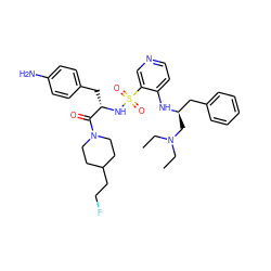 CCN(CC)C[C@H](Cc1ccccc1)Nc1ccncc1S(=O)(=O)N[C@@H](Cc1ccc(N)cc1)C(=O)N1CCC(CCF)CC1 ZINC000027107076