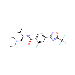 CCN(CC)C[C@H](NC(=O)c1ccc(-c2noc(C(F)(F)F)n2)cc1F)C(C)C ZINC000142879524