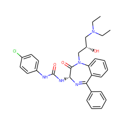 CCN(CC)C[C@H](O)CN1C(=O)[C@@H](NC(=O)Nc2ccc(Cl)cc2)N=C(c2ccccc2)c2ccccc21 ZINC000027434505