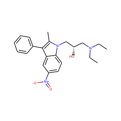 CCN(CC)C[C@H](O)Cn1c(C)c(-c2ccccc2)c2cc([N+](=O)[O-])ccc21 ZINC000002488395