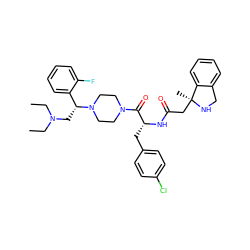 CCN(CC)C[C@H](c1ccccc1F)N1CCN(C(=O)[C@@H](Cc2ccc(Cl)cc2)NC(=O)C[C@]2(C)NCc3ccccc32)CC1 ZINC000022452807