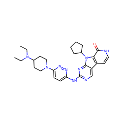 CCN(CC)C1CCN(c2ccc(Nc3ncc4c5cc[nH]c(=O)c5n(C5CCCC5)c4n3)nn2)CC1 ZINC000117686291