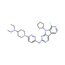 CCN(CC)C1CCN(c2ccc(Nc3ncc4c5ccnc(F)c5n(C5CCCC5)c4n3)nn2)CC1 ZINC000117686883