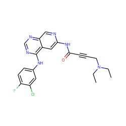 CCN(CC)CC#CC(=O)Nc1cc2c(Nc3ccc(F)c(Cl)c3)ncnc2cn1 ZINC000013682429