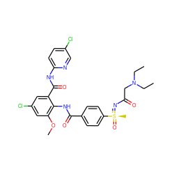 CCN(CC)CC(=O)N=[S@](C)(=O)c1ccc(C(=O)Nc2c(OC)cc(Cl)cc2C(=O)Nc2ccc(Cl)cn2)cc1 ZINC000095575955