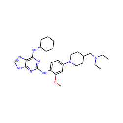 CCN(CC)CC1CCN(c2ccc(Nc3nc(NC4CCCCC4)c4nc[nH]c4n3)c(OC)c2)CC1 ZINC000084653854