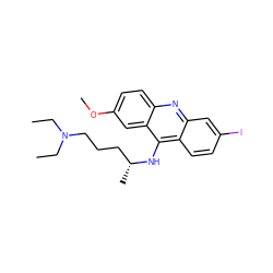 CCN(CC)CCC[C@@H](C)Nc1c2ccc(I)cc2nc2ccc(OC)cc12 ZINC000095581895