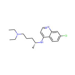 CCN(CC)CCC[C@@H](C)Nc1ccnc2cc(Cl)ccc12 ZINC000019144226