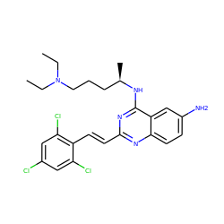 CCN(CC)CCC[C@@H](C)Nc1nc(/C=C/c2c(Cl)cc(Cl)cc2Cl)nc2ccc(N)cc12 ZINC000005946936