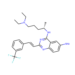 CCN(CC)CCC[C@H](C)Nc1nc(/C=C/c2cccc(C(F)(F)F)c2)nc2ccc(N)cc12 ZINC001772596796