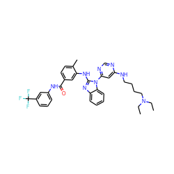 CCN(CC)CCCCNc1cc(-n2c(Nc3cc(C(=O)Nc4cccc(C(F)(F)F)c4)ccc3C)nc3ccccc32)ncn1 ZINC000049775007