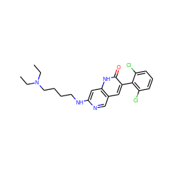 CCN(CC)CCCCNc1cc2[nH]c(=O)c(-c3c(Cl)cccc3Cl)cc2cn1 ZINC000021289528