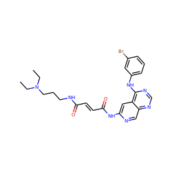 CCN(CC)CCCNC(=O)/C=C/C(=O)Nc1cc2c(Nc3cccc(Br)c3)ncnc2cn1 ZINC000013861831