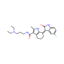 CCN(CC)CCCNC(=O)c1c(C)[nH]c2c1CCC/C2=C1/C(=O)Nc2ccc(F)cc21 ZINC000096284771