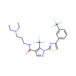 CCN(CC)CCCNC(=O)c1cnn(-c2nc(-c3cccc(C(F)(F)F)c3)cs2)c1C(F)(F)F ZINC000013740059