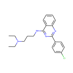 CCN(CC)CCCNc1nc(-c2ccc(Cl)cc2)nc2ccccc12 ZINC000001807496