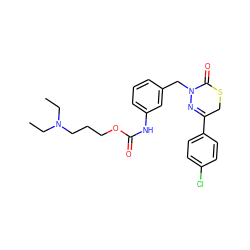 CCN(CC)CCCOC(=O)Nc1cccc(CN2N=C(c3ccc(Cl)cc3)CSC2=O)c1 ZINC000137095800