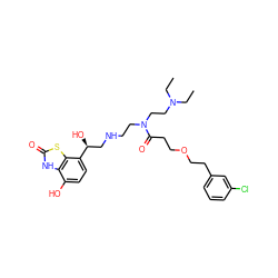 CCN(CC)CCN(CCNC[C@H](O)c1ccc(O)c2[nH]c(=O)sc12)C(=O)CCOCCc1cccc(Cl)c1 ZINC000043152469