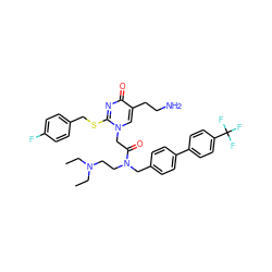 CCN(CC)CCN(Cc1ccc(-c2ccc(C(F)(F)F)cc2)cc1)C(=O)Cn1cc(CCN)c(=O)nc1SCc1ccc(F)cc1 ZINC000026013100