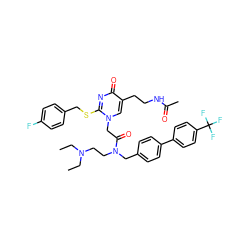 CCN(CC)CCN(Cc1ccc(-c2ccc(C(F)(F)F)cc2)cc1)C(=O)Cn1cc(CCNC(C)=O)c(=O)nc1SCc1ccc(F)cc1 ZINC000026013093